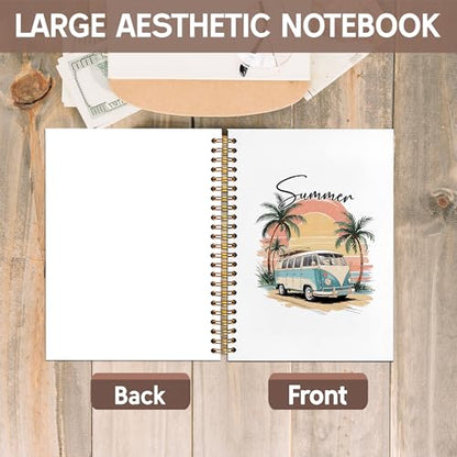 KAOWT Tropical Summer Beach Notebook Journal, Coastal Beachy Notebooks for Note Taking, Gifts for Beach Lovers, Ocean Journal, Retro Sunset Surf Bus Hardcover Spiral Notebook 5.5x8.3in - color: Summer notbook-bus
