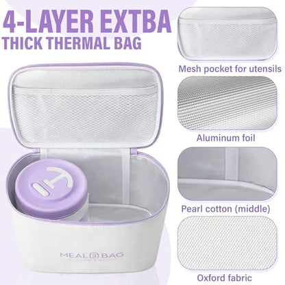 Dandat 4 Pcs Insulated Lunch Container, Portable Bento Box, Stainless Steel Lunch Box, Round Stackable Leakproof Thermal Food Container for Adult Men Women with Insulated Bag, 74 oz(Purple) - color: Purple