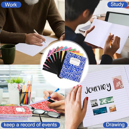 Seajan 20 Pack Composition Notebooks, Wide Ruled Paper, 7-1/2" x 9-3/4" Marble Hard Covers, 60 Sheets, Composition Notebooks Bulk for Students Back to School Adults Office Supplies(Colorful) - color: Colorful