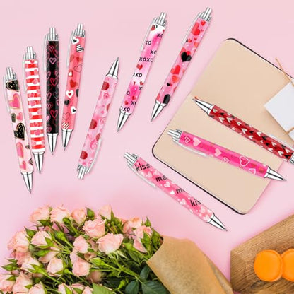 Idealmuzik Heart Pens Set –Valentines Day Pens Cute Pink & Red Heart-Shaped Gel Pens for Women – Lovely Writing Stationery for Home or Office, 10 Pack - style: Heart