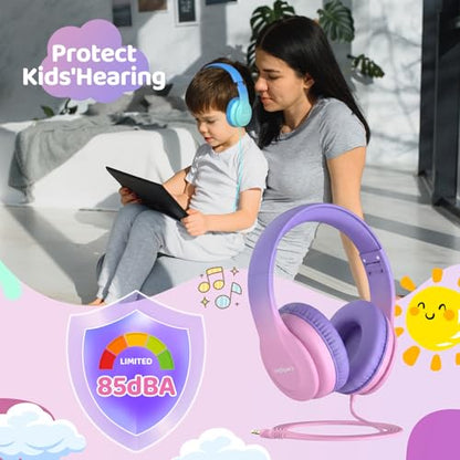 JoySpark Kids Headphones, Over-Ear Wired Headphones for Kids, 85dBA Volume Limited, Foldable Stereo Sound Toddler Headsets, 3.5mm Jack for School Entertainment, Gradient Pink - color: Gradient Pink