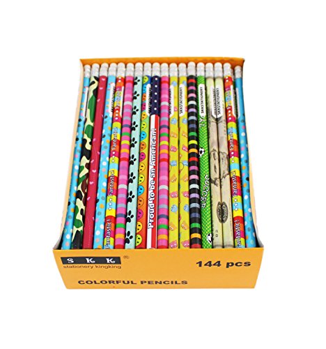 SKKSTATIONERY Assorted Colorful Pencils, Wooden Pencil with Eraser, Pencil Assortment, Novelty Pencils, Awards & Incentives, No.2 HB, Back to school, 12 Assorted Colors 144/box.