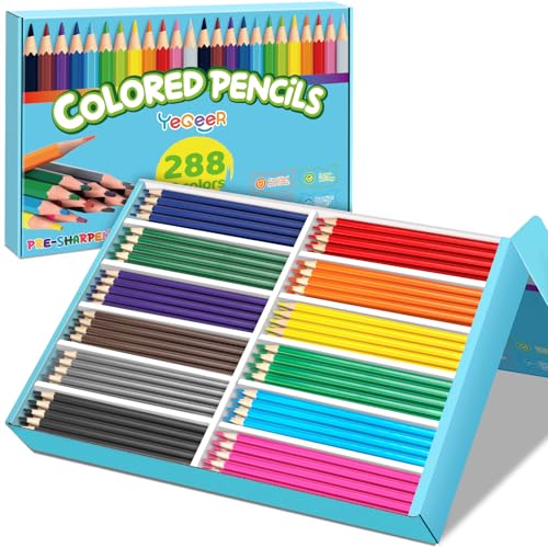 YEGEER 288 Count Colored Pencils Bulk, 12 Assorted Colors, Pre-sharpened Coloring Pencils Set for Kids and Adult, Teachers Essential Classroom Prizes, Back to School Supplies (One box) - style: One box