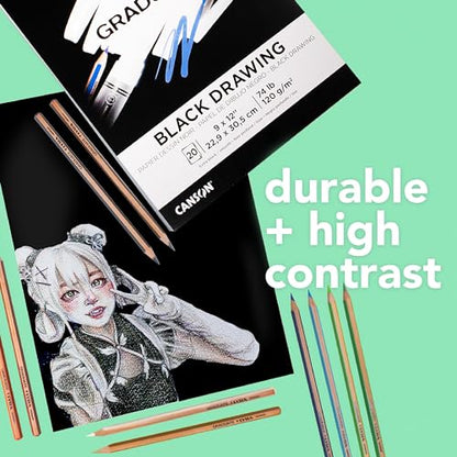 Canson Graduate Black Drawing Pad, Foldover, 9x12 inch, 20 Sheets | Artist Paper for Adults and Students - Drawing, Sketching and Art Journaling - color: Black Paper, size: 9x12 inch