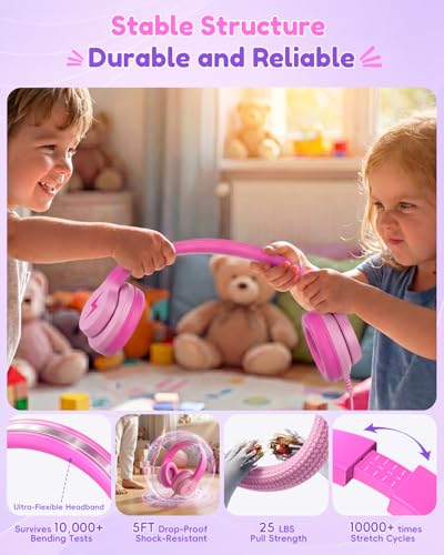 Candy Bila USB C Kids Headphones for School, 85dB Volume Limited, Wired Over-Ear Headphones for Kids, Adjustable Headband, Foldable Design for Travel, iPad, Tablet, Chromebook, Gradient Rose Pink - color: Gradient Rose Pink