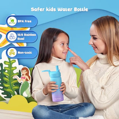 Gonfoam 16oz Kids Water Bottle, 2 Pack Stainless Steel Insulated Cup | DIY Stickers, BPA-free, Leak-proof, Sturdy, Keeps Cold 24h, Easy to Carry, Easy to Clean, Back to School, Gifts - color: Gray+Blue