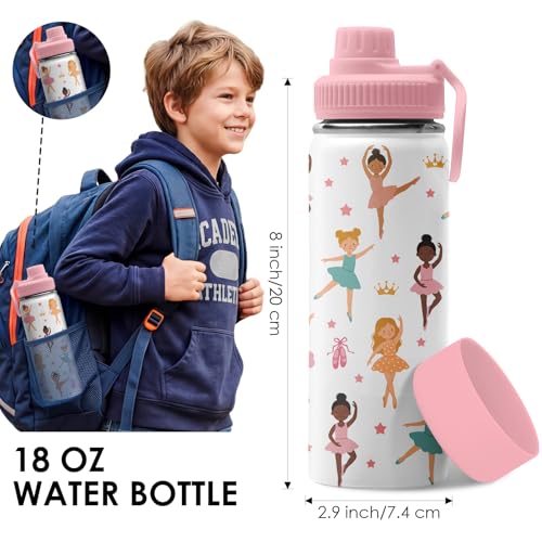 Ballerina Water Bottle for Girls | 18oz Stainless Steel Water Bottle | Ballerina Lovers Dance Recital Gift Insulated Cup | Pink Ballet Children Kids Toddlers Tumbler for School, Sports 1 Pcs - color: Dance
