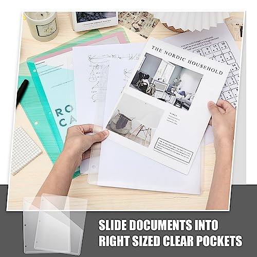 Seajan 48 Pcs Pocket Folders for 3 Ring Binder Clear Plastic Folders Sleeves with 2 Pockets 3 Hole Punch Binder Dividers Poly Slash File Jackets for Office School Document Organizer (White) - color: White