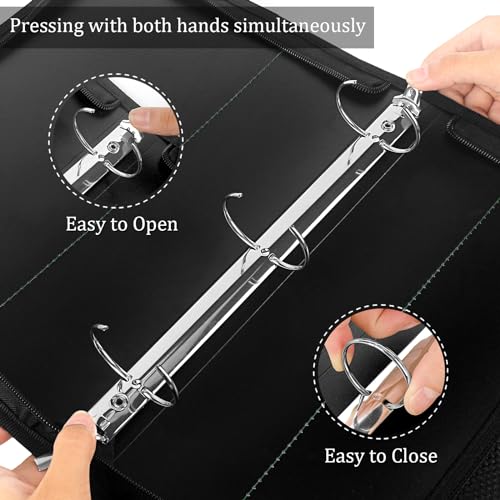 Zipper Binder 1.5 Inch Round 3-Ring Binder, Zippered Grip Pockets Storage Bag Business Office Supplies for Men Women (Grey) - color: Grey