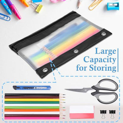 YoeeJob 1 Pack PU Leather Pencil Pouch for 3 Ring Binder, Zippered Binder Pouch, Suitable for School and Office (Black) - size: 1 Pack