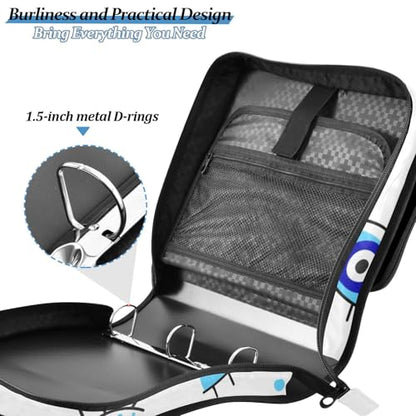 Cartoon Evil Eyes Zipper Binder Bag 3 Ring with Handle Shoulder Strap, Binder File Organizer Bag Storage Case for School Work Office