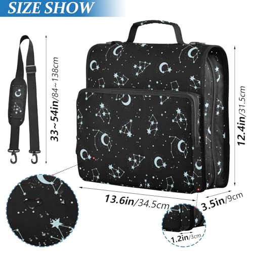 Astronomy Stars Black Moons Zipper Binder Bag 3 Ring with Shoulder Strap Zippered Binder Fits 13 Inch Laptop File Folder Document Organizer for College Office Supplies - color: Astronomy Stars Black Moons
