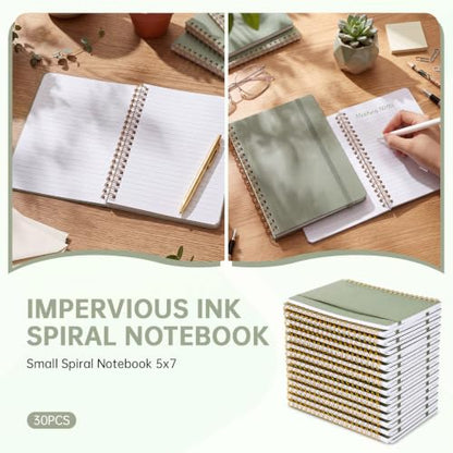 Watersay 30 Pcs Small Spiral Notebooks A6 with Straps, Multicolor 5" x 7" Pocket Notebooks Mini Lined Journals 50 Sheets for Back to School Supplies Students Rewards Office Gifts(Green) - color: Green