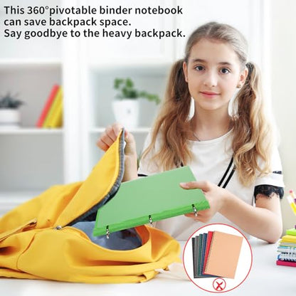 Pivotable Refillable Notebook, Upgraded 1 Inch 3 Ring Notebook Binder, 50 College Ruled Paper, 5 Subject Notebook with Dividers and Folder Pockets, Tabs- Black - color: Black, size: 1 PCS