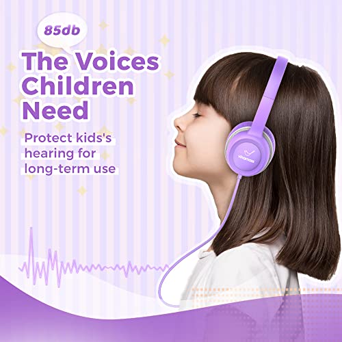 Vinamass A63 Kids Headphones, Wired, On Ear, Safe Volume Limiter 85dB, Comfortable, Perfect Fit for Kids, Boys, Girls, School, Classroom, Teens, Children