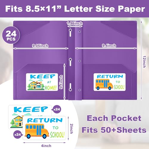 Henoyso 24 Set Take Home Folders with Clear Front Pocket, School-to-Home Communication Folder Bulk for Back to School Classroom, Heavy Duty Plastic Parent-Teacher Homework Folders (Purple) - color: Purple
