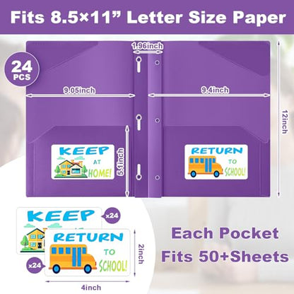 Henoyso 24 Set Take Home Folders with Clear Front Pocket, School-to-Home Communication Folder Bulk for Back to School Classroom, Heavy Duty Plastic Parent-Teacher Homework Folders (Purple) - color: Purple