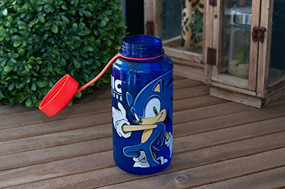 Sonic The Hedgehog Plastic Water Bottle - Reusable 32oz Travel Tumbler Drink Holder With Leak/Spill-Proof Lid - Great For School, Sports, Backpack, Lunchbox, Birthday Party Favors - From Just Funky!
