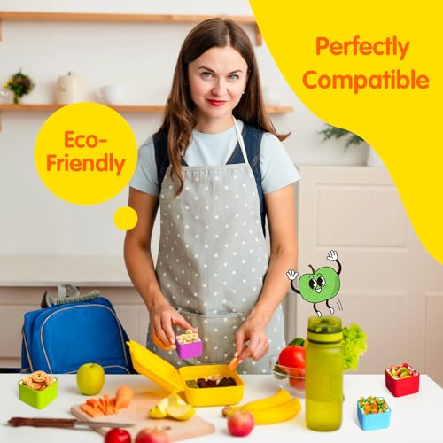 IELEK Silicone Bento Lunch Box Dividers Reusable Bento Box Containers Bundle Accessories- Non-Toxic, BPA Free, Dishwasher Safe - color: Rectangle(Blue+Green)+Square(Purple+Yellow+Red+Orange)