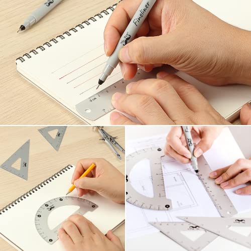 Mr. Pen- Professional Geometry Set, 15 pcs, Drafting Tools with Protractor | Compass, Metal Ruler, Triangles, Pens & Pencils, Complete Geometry & Drafting Kit for Architects, Engineers & Students - color: Silver