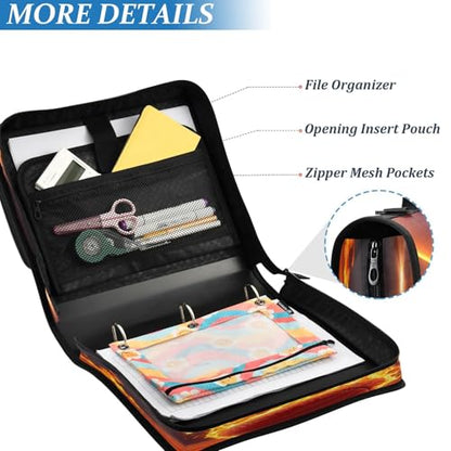 ALAZA Zipper Binder 3 Ring Basketball Fire Flame Binder Organizer with Zipper and Shoulder Strap Large Capacity Multi-Pocket Trapper Keeper File Folder for Office Supplies