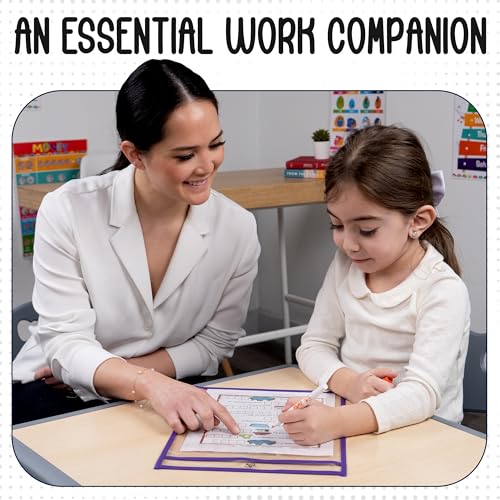 Essex Wares - 6 Pack, Purple, Dry Erase Pocket Document Protectors, 10" Wide x 13.5" Tall - Dry Erase Clear Plastic Sleeves - Reusable & Easy Erase Plastic Invoice Holders, Water-Resistant & Durable - color: Purple