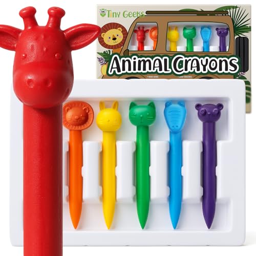 TinyGeeks 6 Animal Shaped Crayons - Non Toxic Crayons for Toddlers - Washable - Perfect for Kids Ages 4-8 - Easy To Hold - Enjoy your Little Safari