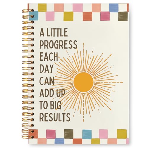 Retro Boho Sunshine Inspirational Checkered Spiral Notebook 5.5 x 8.3 for Work Study, Motivational Sun Sunburst Checkered Hardcover Notebook Journal for Women - color: Boho Motivational Sun