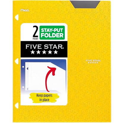 Five Star 2-Pocket Folder, Plastic Folder with Stay-Put Tabs, Fits 3-Ring Binder, Holds 8-1/2" x 11" Paper, Harvest Yellow (333420K-ECM) - color: Harvest Yellow