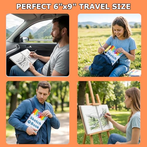 6" x 9" Sketch Book, Spiral Bound Sketch Pad, 50 Sheets 68lb/100gsm Acid-Free Drawing Paper, Art Sketchbook, Drawing Pad for Kids Artists Beginners Professional, Art Supplies for Adults, 2 Pack - size: 2 Pack
