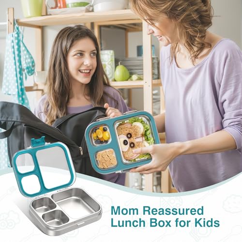 HOMEKOL Stainless Steel Bento Lunch Box, Blue, 3.3Cups | 3-Compartment,Leak-Proof, for Kids & Adults, BPA-Free, Dishwasher Safe, Clear Tritan Lid, 800ml (Not Insulated) - color: Blue, size: 27oz (800ml)