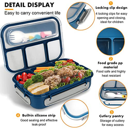 Yumuk Bento Box for Kids, 1300ML Lunch Box Kids with 4 Compartment & Food Picks Cake Cups, Lunch Box Containers for Adults/Kids/Toddler, Leak-Proof (Blue) - color: Blue