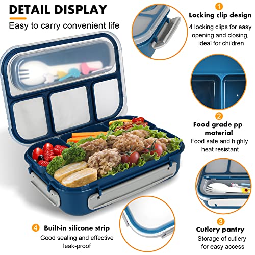 Bento Box for Kids 1300ML with 4 Compartment & Food Picks Cake Cups, Blue | Lunch Box Containers for Adults/Kids/Toddler, Leak-Proof, Microwave/Dishwasher/Refrigerator Safe, BPA Free - color: Blue