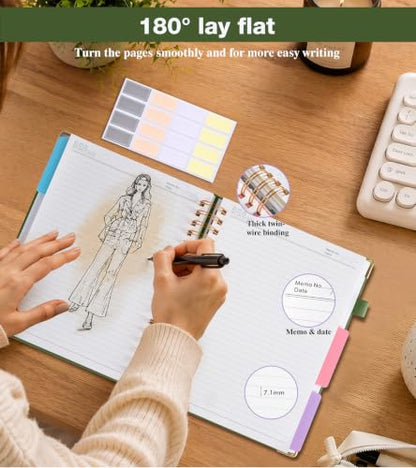 JASLEKO 3 Subject Notebook College Ruled with Dividers Tabs, 100 GSM Leather Hardcover Spiral Notebooks for School Work, 240 Pages Large Cute Notebook Journal for Women Men, College Students,Green - color: Green