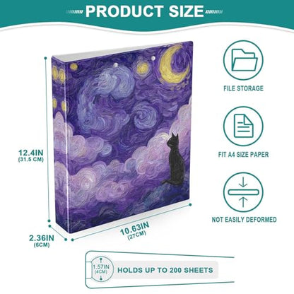 Cat 3 Ring Binder Oil Painting Sky 1.5 inch Binders Three Ring Binders with Clipboard Hold 200 Sheets for Office Supplies - color: Oil Painting Sky Cat