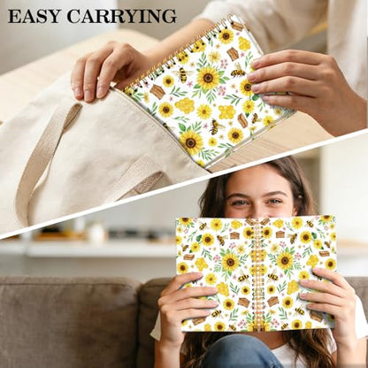 ERHACHAIJIA Sunflower & Bee Hardcover 160 Pages Lined Spiral Notebook, Funny Floral Ruled Journal for Women Flower Lover Bee Lover, Writing and Meditation Notebook Gifts, Mother's Day Birthday Gifts - color: Yellow-Brown
