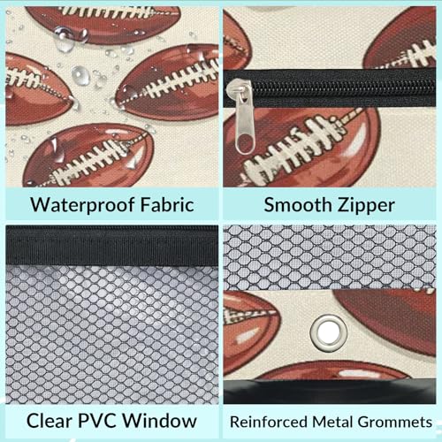 Sports Football Pencil Pouch for 3 Ring Binder Soccer Rugby Balls Pencil Case Bag with Clear Window Zipper Pockets for Kids Girls Boys Students School College Supplies 2 Pack - color: Brown Beige