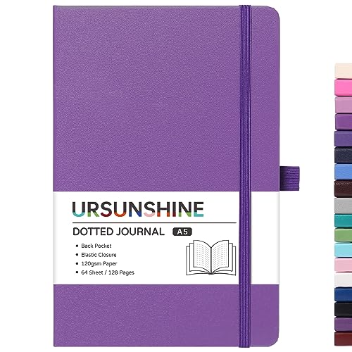 Dotted Journal/Notebook - Dot Grid Hard Cover Notebook, Premium Thick Paper with Fine Inner Pocket, Black Smooth Faux Leather, Pen Loop, 5.3'' x 8.26'' - Lavender - color: Lavender, size: Dotted