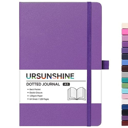 Dotted Journal/Notebook - Dot Grid Hard Cover Notebook, Premium Thick Paper with Fine Inner Pocket, Black Smooth Faux Leather, Pen Loop, 5.3'' x 8.26'' - Lavender - color: Lavender, size: Dotted