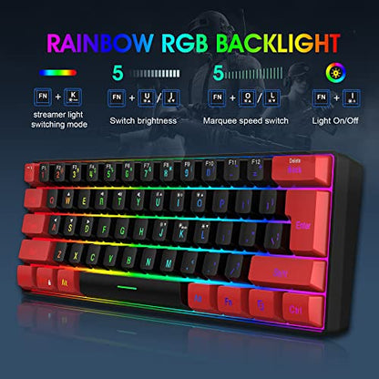 Snpurdiri 2.4G Wireless Gaming Keyboard and Mouse Combo, Include Mini 60% Merchanical Feel Keyboard, Ergonomic Vertical Feel Small Wireless Mouse(Red and Black) - color: Red Black Combo
