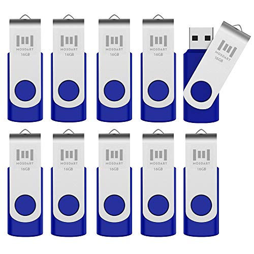 MOSDART USB2.0 16GB Flash Drive, Swivel Design with LED Indicator, Keychain Loop, FAT32 Memory Stick for Data Storage, Blue(Pack of 10) - color: Blue, size: 16GB X 10