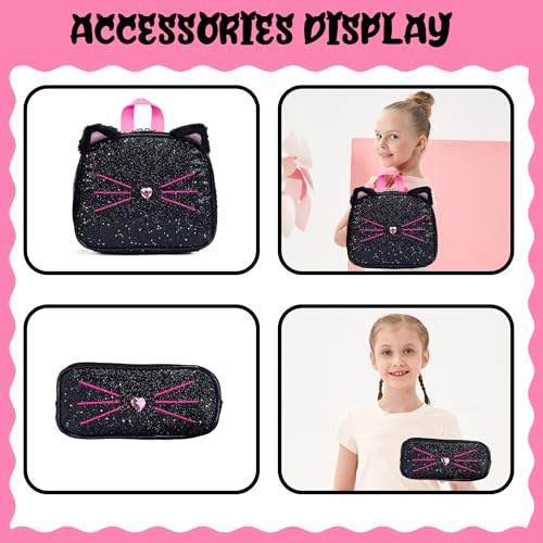 Meetbelify Girls Cute Backpack with Wheels for Elementary Students Kids Black Travel Luggage - color: Black Leopard Cat