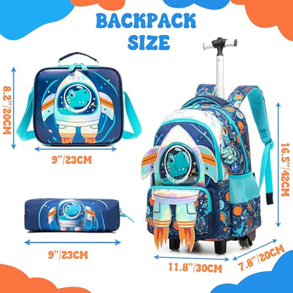 Kids Rolling Backpack with Wheels for Boys Elementary Students Kids Travel Luggage Carry on School Backpack for Boys Ages 6-8 - color: 01 Blue