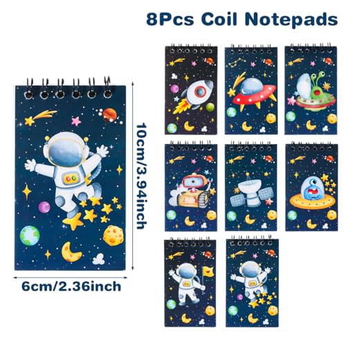8 Pcs Mini Astronaut Spiral Notebooks 3.9 x 2.4 Inch, Mixed Blue Cartoon Space Themed Journal Lined Memo Pad, Portable Coil Notepads for Kids Birthday Holiday Party Student Classroom Gifts Supplies - color: Astronaut
