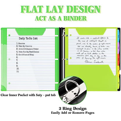 INFUN All-in-one Telescoping Binder Notebook ，Refillable 3 Ring Notebook Binder with 1 plastic movable pocket folder,5 plastic subject dividers and graph paper and college ruled paper - Green - color: Green, size: 1 PCS