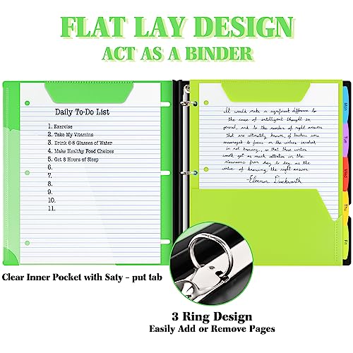 INFUN All-in-one Telescoping Binder Notebook - 2PCS，Refillable 3 Ring Notebook Binder with 1 plastic movable pocket folder,5 plastic subject dividers and graph paper and college ruled paper - Green - color: Green, size: 2 PCS