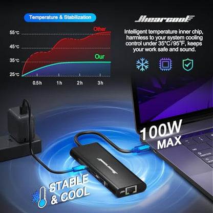 Hiearcool USB C Hub, USB C Dock with Ethernet, 4K@60 HDMI, Midnight Black - color: Midnight Black