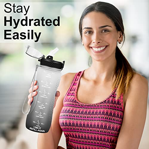 Kids Water Bottle, 24 oz Tritan BPA-Free, Leak Proof, White Black | Motivational Time Markers, Straw Lid, Wide Mouth, for Home, School & Summer Camp-1 Lid Included - color: White Black