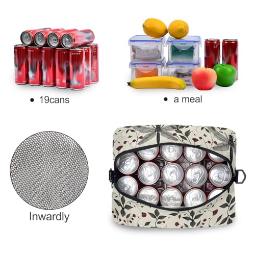ALAZA Dragonfly Red Flowers Insulated Lunch Bag Women Men Portable Reusable Cooler Lunch Tote Bag for Work Office Picnic College - color: Multi 11