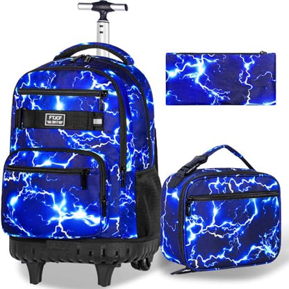 gxtvo Rolling Backpack for Men, Wheeled Bookbag with Lunch Box for Adults, Kids Water Resistant Roller School Bag for College Teens Boys Travel - Lightning Blue - color: Lightning Blue